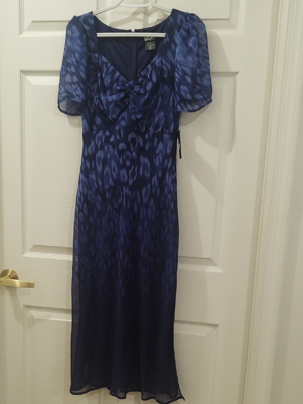 DKNY Navy Blue Patterned Chiffon Maxi Dress